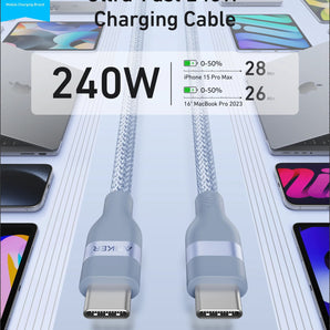 كابل Anker USB-C إلى USB-C بقوة 240 واط (مُعاد تدويره - مضفر) (1.8 متر/6 أقدام) - أزرق