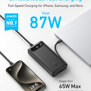 Anker Power Bank (20K, 87W, Built-In USB-C Cable) -Black