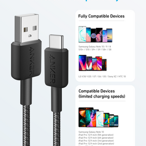 Anker 322 USB-A to USB-C Cable Braided (0.9m/3ft) -Black