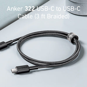 Anker 322 USB-C to USB-C Cable 60W Braided (0.9m/3ft) -Black